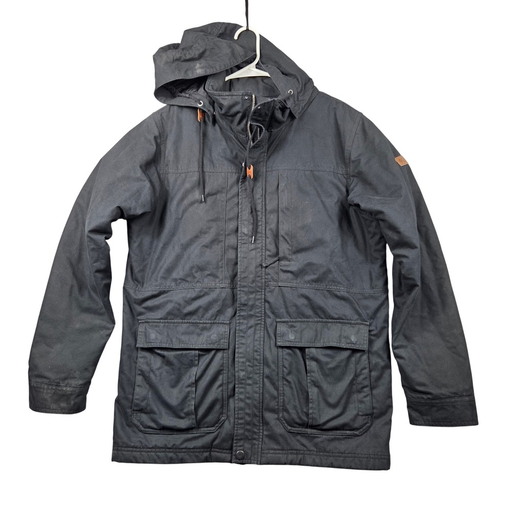 Columbia Field Jacket Mens Medium Black Good Fleece Lined Hooded Utility Coat